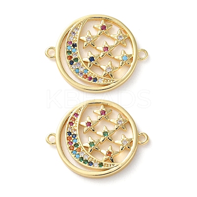 Rack Plating Brass Colorful Cubic Zirconia Moon Star Connector Charm KK-C084-22G-1