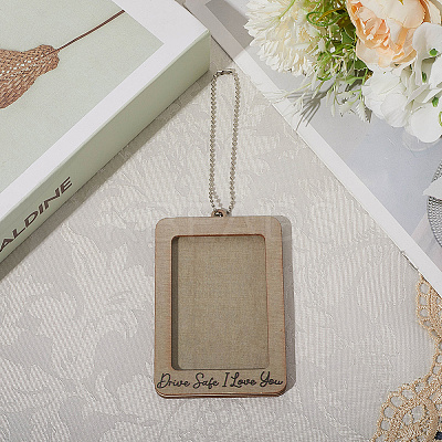 Rectangle with Word Drive Safely I Love You Wood Hanging Photo Frame HJEW-SP0001-19C-1