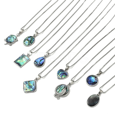 Rack Plating Natural Paua Shell Pendants Necklace NJEW-B104-01P-1