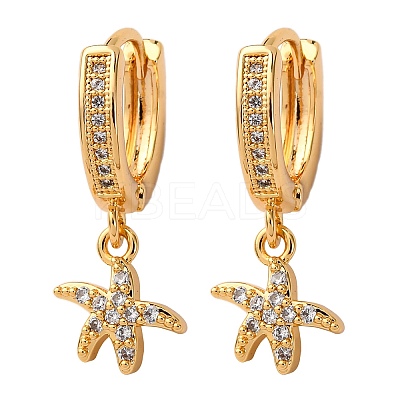 Starfish Brass Micro Pave Cubic Zirconia Hoop Earrings EJEW-F384-14G-01-1