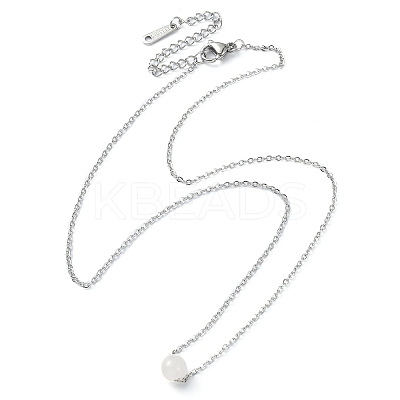 Natural Rose Quartz Round Bead Pendant Necklaces NJEW-JN04551-02-1