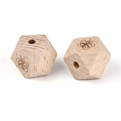 Laser Engraved Beech Wood Faceted Beads WOOD-T033-10B-1