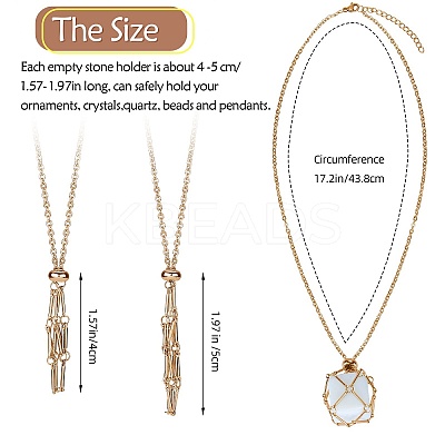 2Pcs 2 Style Brass Braided Macrame Pouch Empty Stone Holder Necklace NJEW-SZ0001-66G-1