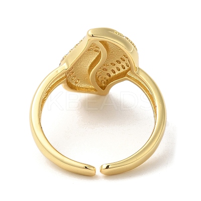 Leaf Brass Micro Pave Clear Cubic Zirconia Open Cuff Rings RJEW-U008-36G-1