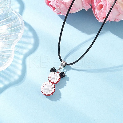 Glass Seed Beads & Glass Pearl Round Beaded Bear Pendant Waxed Cotton Cord Necklaces for Women Men NJEW-MZ00126-03-1