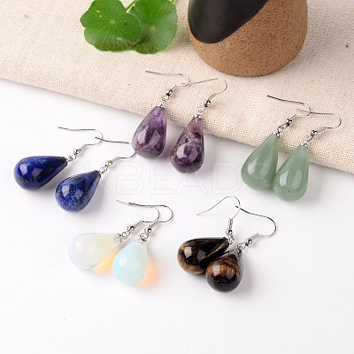 Mixed Stone Teardrop Dangle Earrings EJEW-J086-M-1