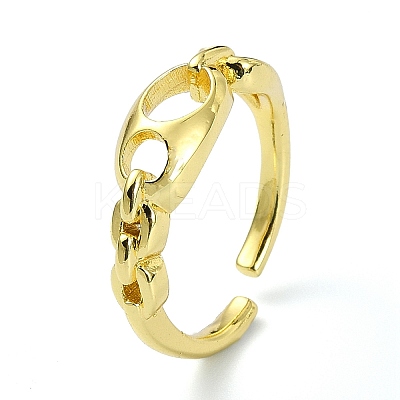 Brass with Cubic Zirconia Open Cuff Ring RJEW-B051-12G-1