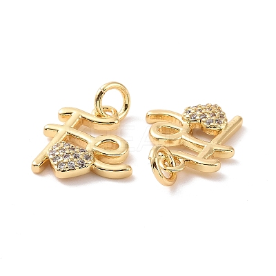 Rack Plating Brass Micro Pave Clear Cubic Zirconia Charms X-ZIRC-C042-03G-1