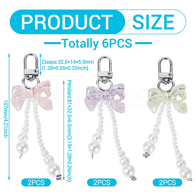 6Pcs 3 Colors ABS Plastic Imitation Pearl Pendant Decorations AJEW-TA0002-30-1