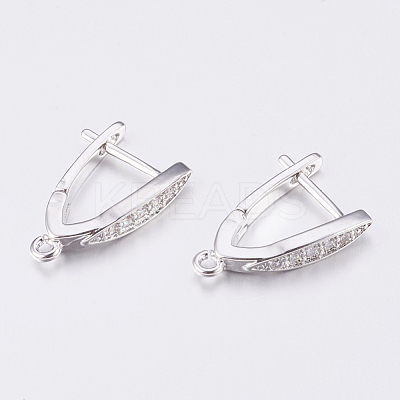 Brass Micro Pave Cubic Zirconia Hoop Earring Findings with Latch Back Closure X-ZIRC-K075-30P-1
