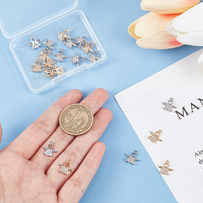 20Pcs 2 Colors Rack Plating Brass Micro Pave Clear Cubic Zirconia Charms KK-PH0009-43-1