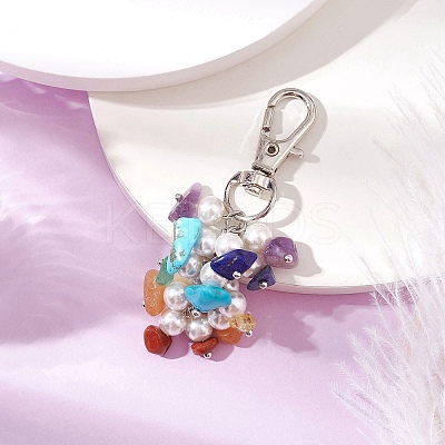 Natural Citrine & Red Jasper & Lapis Lazuli & Amethyst & Synthetic Turquoise & Red Aventurine & Green Aventurine Chips & Shell Pearl Pendant Decorations HJEW-JM02965-1