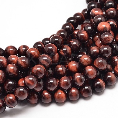 Dyed & Heated Natural Red Tiger Eye Round Bead Strands X-G-P072-52-4mm-1
