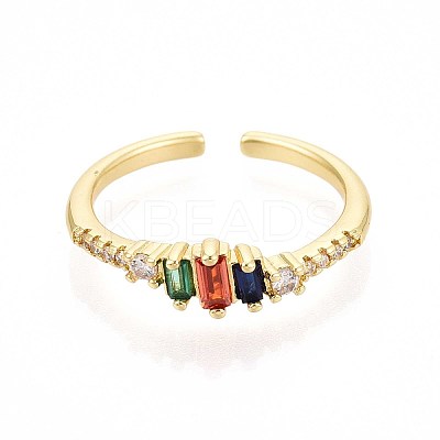 Brass Micro Pave Cubic Zirconia Cuff Rings for Women KK-T071-76G-1