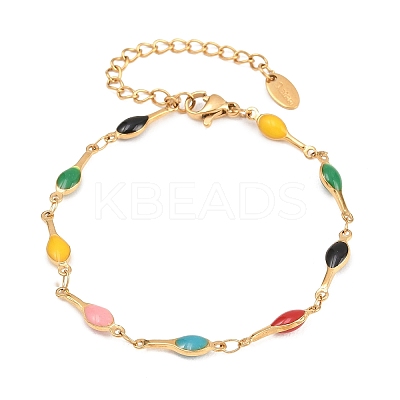 304 Stainless Steel Enamel Teardrop Link Chain Bracelets for Women BJEW-D460-12G-1