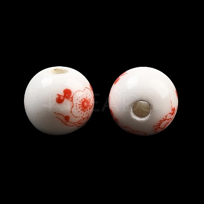 Floral Printed Porcelain Beads PORC-Q202-8mm-1-1