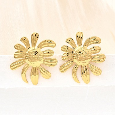 304 Stainless Steel Flower Stud Earrings EJEW-P312-03A-G-1