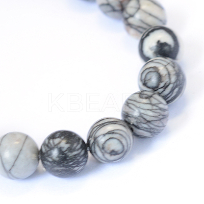 Natural Black Silk Stone/Netstone Round Bead Strands X-G-E334-10mm-05-1