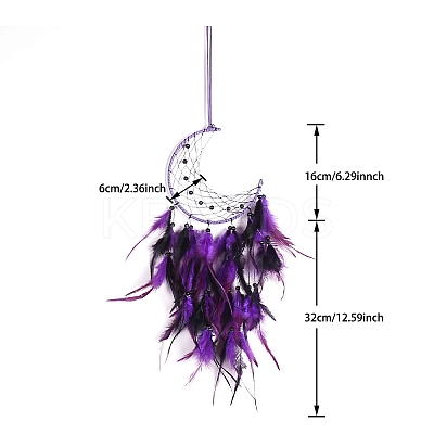 Moon Woven Web/Net with Feather Wall Hanging Decorations PW-WG67276-01-1