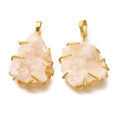 Electroplated Natural Druzy Agate Pendants G-K338-45G-02-1