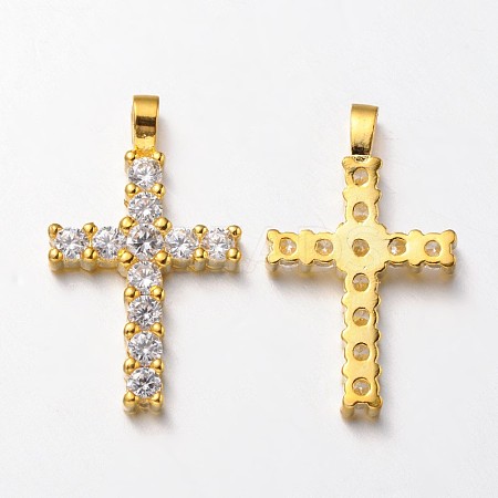 Latin Cross Brass Micro Pave Cubic Zirconia Pendants ZIRC-L035-09G-FF-1