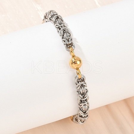 201 Stainless Steel Byzantine Chain Bracelets for Women BJEW-B143-11GP-1