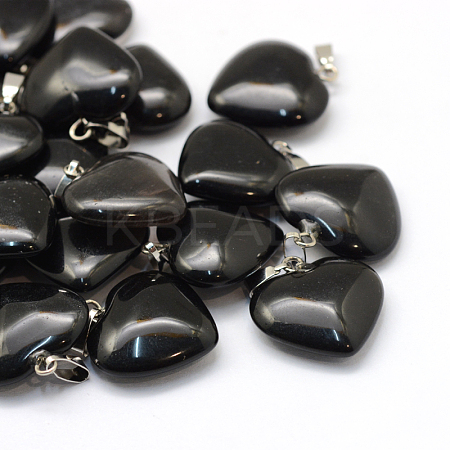 Heart Natural Black Stone Pendants X-G-Q438-18-1