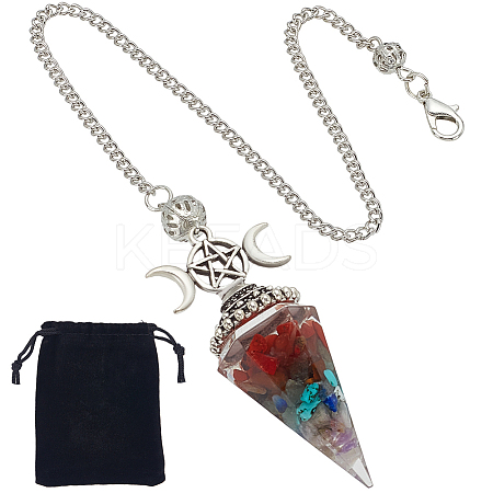 2Pcs Gemstone Chip & Resin Orgonite Dowsing Pendulum Big Pendants AJEW-SC0003-25-1