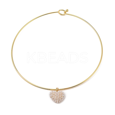 Brass with ABS Imitation Pearl Charm Necklace BJEW-Q350-05C-G-1
