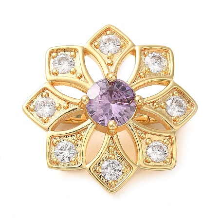 Brass Micro Pave Clear Cubic Zirconia Fold Over Clasps KK-G505-08G-1