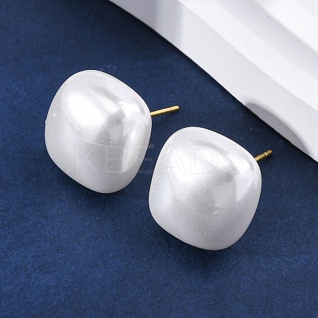 Square Brass & Plastic Stud Earrings for Women EJEW-G425-01G-02-1