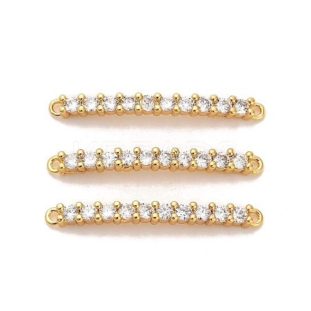 Brass Micro Pave Clear Cubic Zirconia Curved Rectangle Connector Charms KK-H515-14G-1