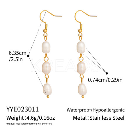 Freshwater Pearl 304 Stainless Steel Dangle Earrings for Women BV3455-1-1