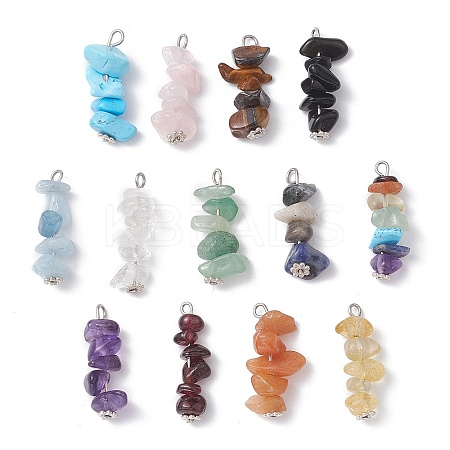 13Pcs Natural Mixed Gemstone Pendants PALLOY-JF02145-02-1