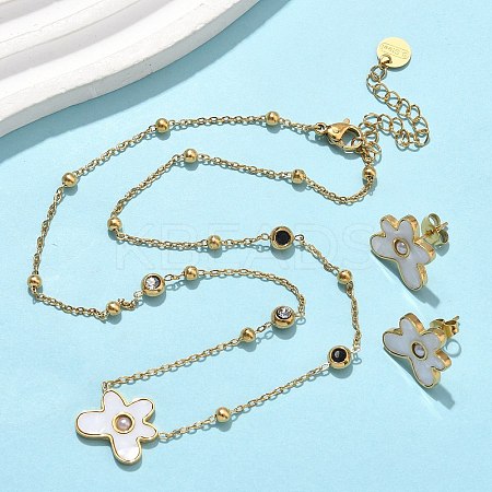 Flower 304 Stainless Steel Pendant Necklaces & Stud Earrings Sets for Women SJEW-B020-02G-1