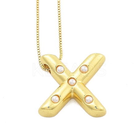 Brass & Plastic Pearl Letter Pendant Box Chain Necklaces for Women LS-NJEW-U017-01G-24-1