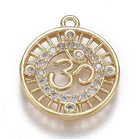 Hollow Brass Micro Pave Clear Cubic Zirconia Pendants ZIRC-Z003-02G-1