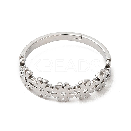 Non-Tarnish 304 Stainless Steel Flower Adjustable Ring for Women RJEW-M149-37P-1