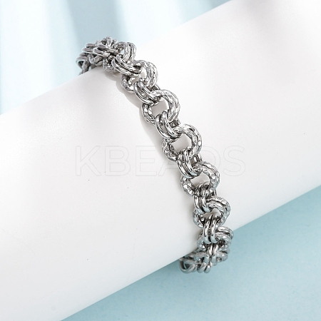 Hammered 304 Stainless Steel Double Ring Link Chains Bracelets for Women BJEW-G780-06P-01-1