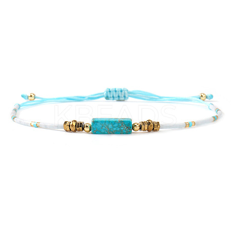 Bohemian Natural Turquoise & Glass Seed Bead Braided Bead Bracelets for Unisex OP0530-2-1