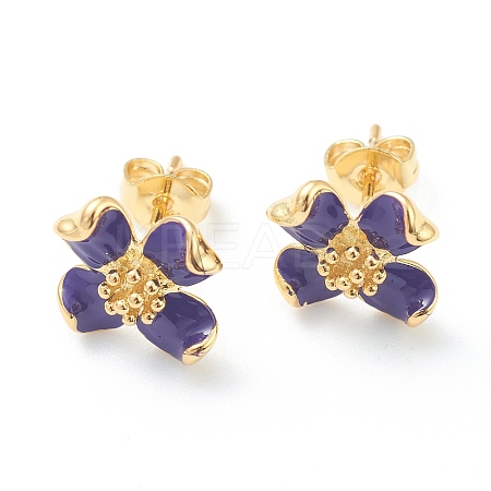 Brass Enamel Stud Earrings EJEW-J101-22G-02-1