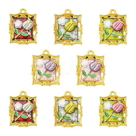 8Pcs 4 Colors Golden Alloy Resin Pendants FIND-CJ0004-91-1