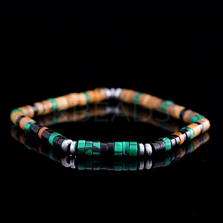 Synthetic Malachite & Non-magnetic Hematite & Natural Picture Jasper Beads Stretch Bracelets for Men NI3669-1