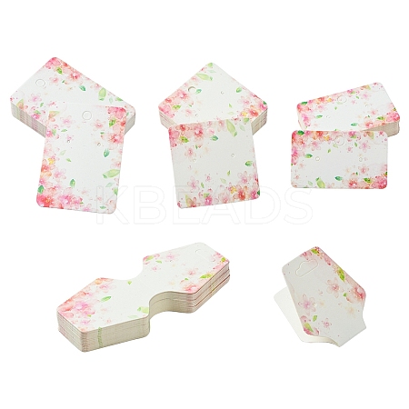 120Pcs 4 Styles Flower Printed White Cardboard Necklace & Earring Display Cards CDIS-YW0001-14-1