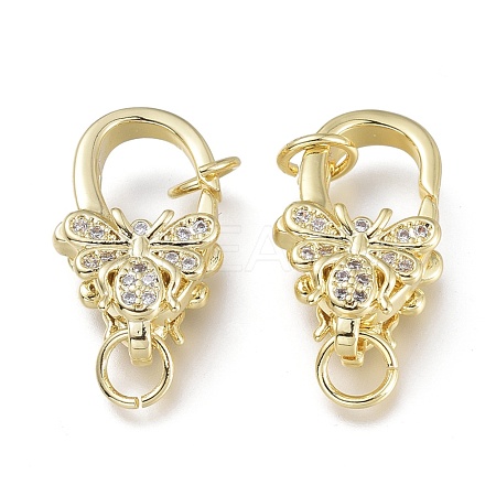 Brass Micro Pave Clear Cubic Zirconia Lobster Claw Clasps ZIRC-Q024-20G-1