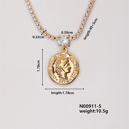 Fashion Brass Rhinestones Flat Round Pendant Necklace for Women AB9344-5-1