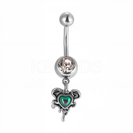 316L Surgical Stainless Steel Pave Clear Cubic Zirconia Curved Barbell Dangle Belly Rings FS-WG3A43F-09-1