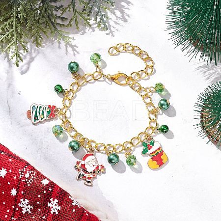 Christmas Alloy Enamel Charm Bracelets BJEW-JB12076-03-1