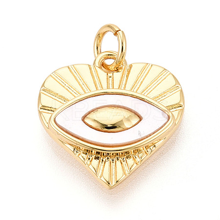Brass Pave Natural Shell Evil Eye Heart Pendants KK-N268-08G-1