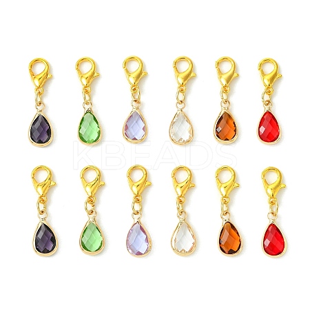 12Pcs 6 Colors Teardrop Brass Glass Pendant Decorations HJEW-JM02738-1